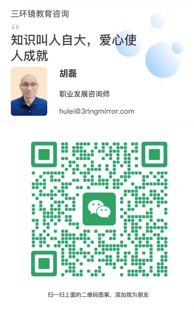 一张包含个人名片的图像，上面印有一句名言，个人名字及联系方式，以及一个用于添加好友的二维码，背景为简单的设计元素。